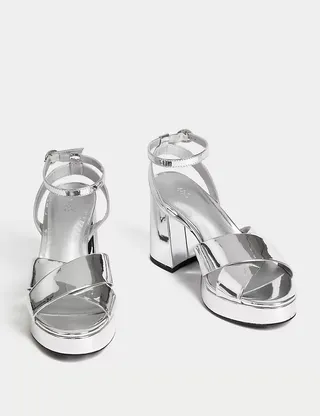 M&S Collection + Metallic Crossover Platform Sandals