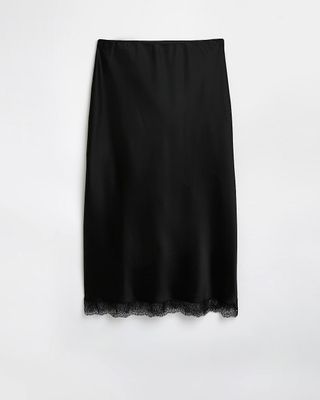 River Island + Black Lace Hem Midi Skirt