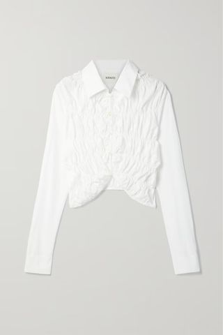 Khaite + Brena Ruched Cotton-Poplin Shirt
