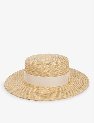 Boutique Bonita + Boater Ribbon-Embellished Straw Hat