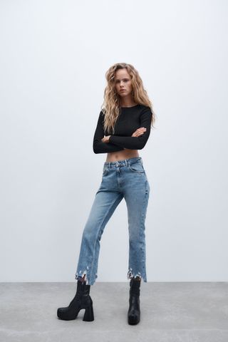 Zara + Cropped Flare Jeans