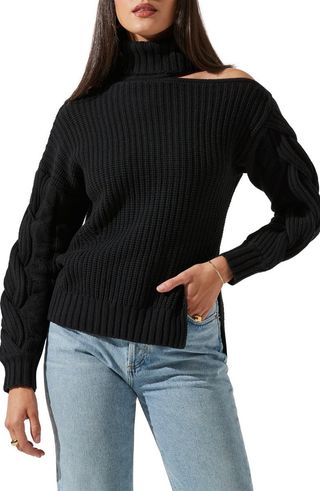 Astr the Label + Sequoia Cutout Turtleneck Cotton Blend Sweater