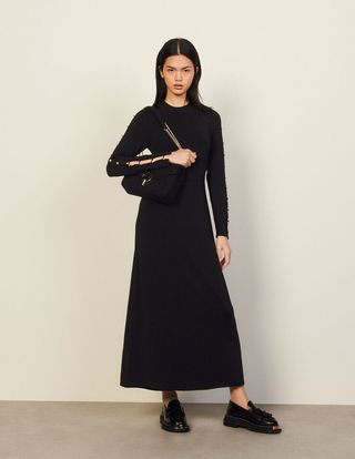 Sandro + Knit Dress With Decorative Buttons
