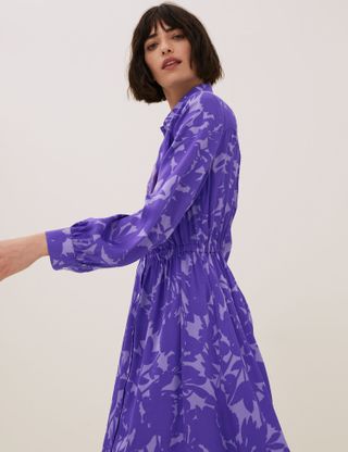 Marks and Spencer + Satin Floral Midi Shirt Dress