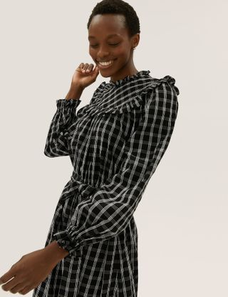 Marks and Spencer + Pure Cotton Checked Midi Tiered Dress