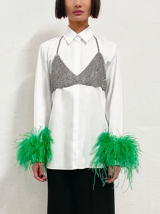 Zara + Poplin Shirt With Feather Appliqués