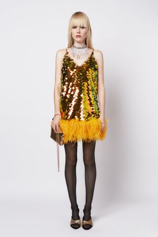 Zara + Sequinned Dress With Feathers