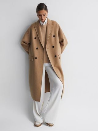 Reiss + Camel Layah Relaxed Wool Double Breasted Coat