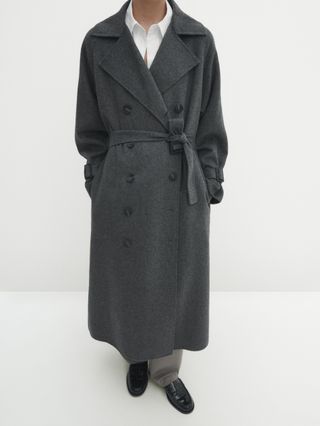 Massimo Dutti + Wool Blend Double-Breasted Trench Coat