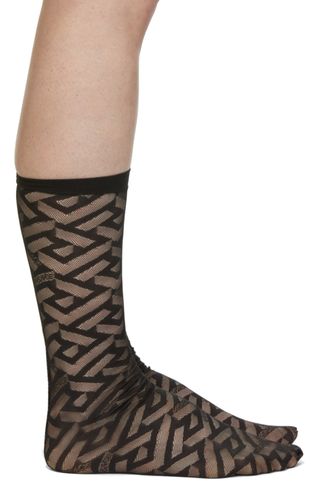 Versace + Black Tulle Monogram Socks