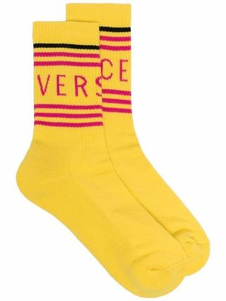 Versace + Logo-Intarsia Ribbed Socks