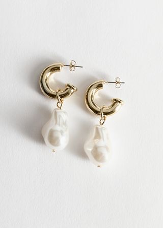& Other Stories + Pearl Pendant Mini Hoop Earrings