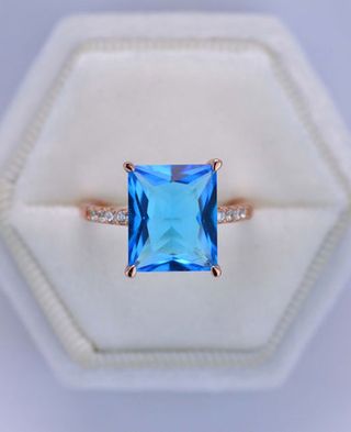 JerseyMoissanite + Emerald Cut Blue Cz Cocktail Ring