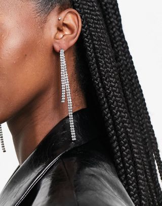 ASOS Design + Earrings With Front Back Crystal Drop in Silver Tone