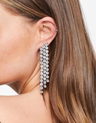 ASOS Design + Earrings With Crystal Drop in Silver Tone