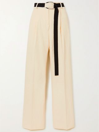 Victoria Victoria Beckham + Belted Pleated Cotton-Blend Cloqué Straight-Leg Pants