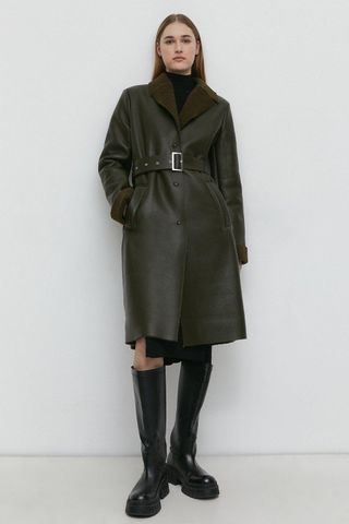 Warehouse + Bonded Shearling Belted Coat