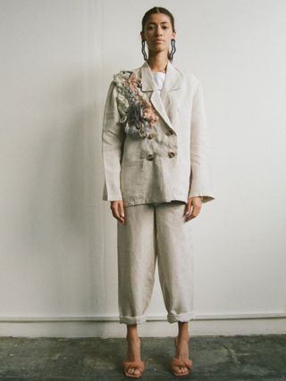 Fanfare Label + Ethically Made Beige Linen Suit With Trim