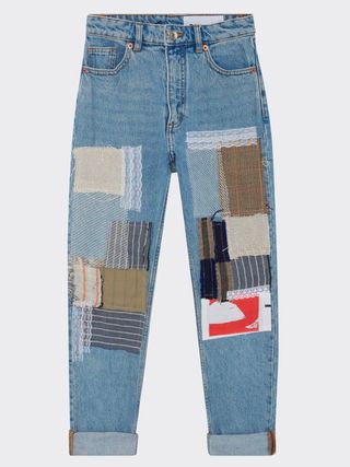 Fanfare Label + High Waisted Recycled Fully Patchwork Jeans, Blue Denim