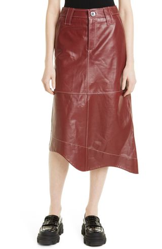 Ganni + Asymmetric Leather Skirt