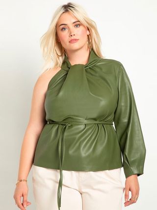 Eloquii + One Shoulder Faux Leather Top