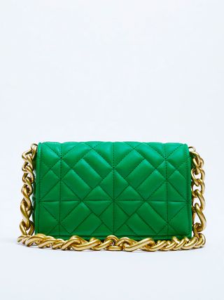 Zara + Quilted Chain Strap Shoulder Bag