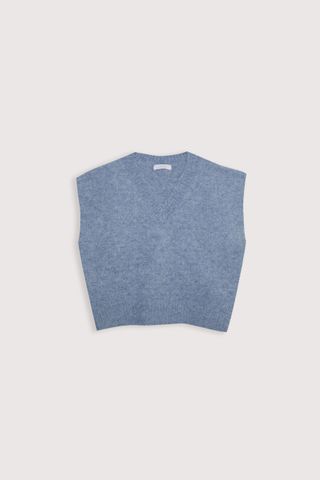 Oak + Fort + Cropped Wool Blend Vest in Blue