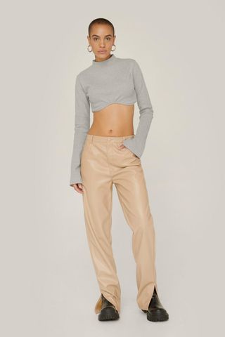 Nasty Gal + Faux Leather Split Hem Pants