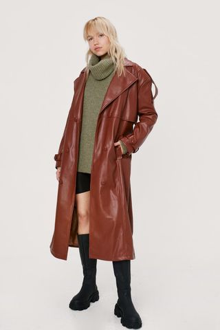 Nasty Gal + Oversized Faux Leather Trench Coat