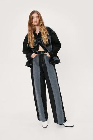 Nasty Gal + Colorblock Frayed Seam Wide Leg Jeans