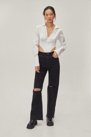 Nasty Gal + Cup Detail Corset Cropped Shirt
