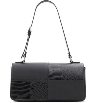 Who What Wear + Isabella Patchwork Faux Leather Shoulder Bag in Black Lizard
