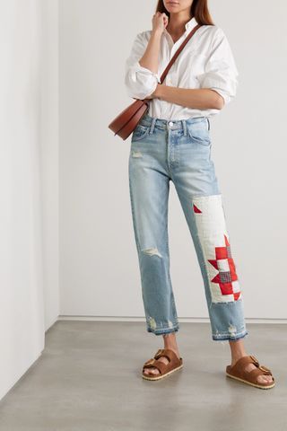 Mother + The Tomcat Distressed Patchwork High-rise Straight-leg Jeans