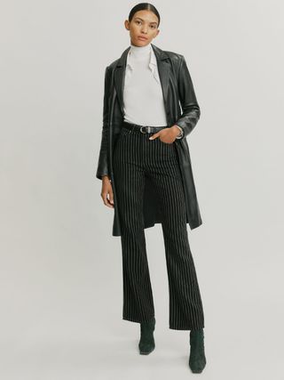 Reformation + Georgia Pinstripe High Rise Flare Jeans