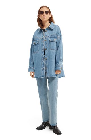 Scotch & Soda + Blauw Oversize Cotton Denim Shirt Jacket