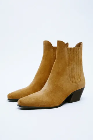 Zara + Cowboy Split Leather Ankle Boots