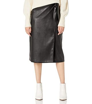 The Drop + Manon Faux Leather Wrap Front Midi Skirt