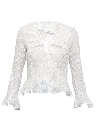 Saint Laurent + Broderie-Angalise Ruffled Voile Blouse