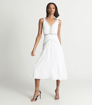 Reiss + Alberta White Lace Trim Midi Dress