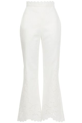 Zimmermann + Carnaby Scallop Broderie Anglaise Linen Flared Pants