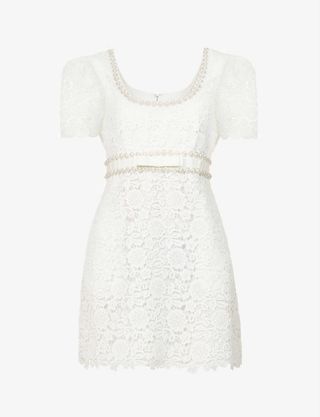 Self-Portrait + Pearl-Embellished Stretch-Lace Mini Dress