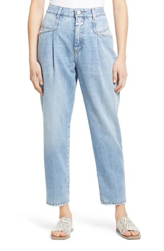 Closed + Pearl High Waist Pleated Nonstretch Straight Leg Jeans
