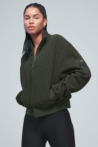 Alo Yoga + Micro Sherpa Solstice Coverup in Dark Cactus