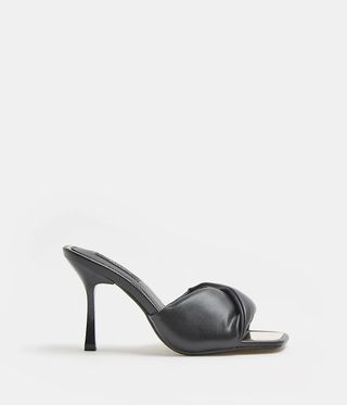 River Island + Black Wide Fit Knot Front Heeled Mules