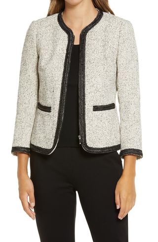 Anne Klein + Zip Front Tweed Jacket