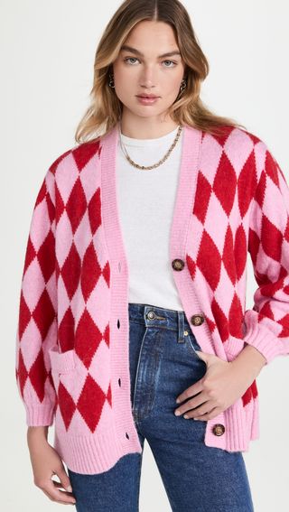 Kitri + Erika Oversized Diamond Checker Cardigan