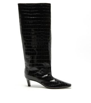 Totême + Crocodile-Effect Leather Knee-High Boots