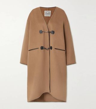 Totême + Leather-Trimmed Brushed Wool and Cashmere-Blend Coat