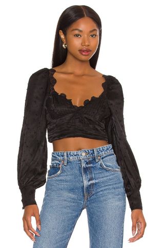 For Love & Lemons + Liz Crop Top in Black