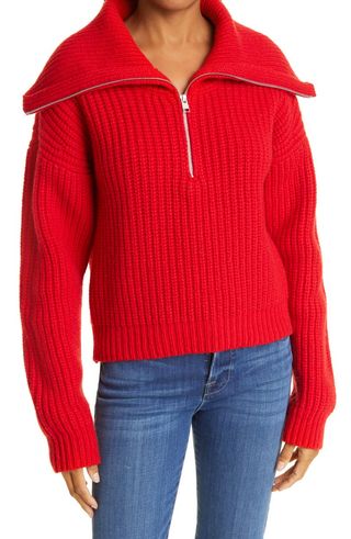 Frame + Half Zip Rib Knit Sweater